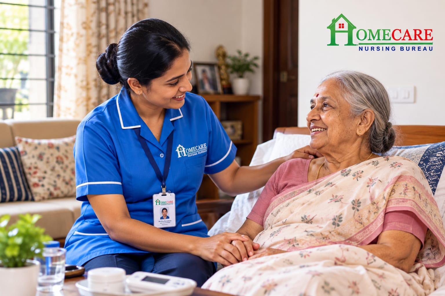 Female home caretaker assisted an elderly patient in pune